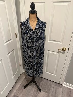 Tommy Hilfiger Women’s Navy Paisley Sleeveless Dress with Cream Print and Tie